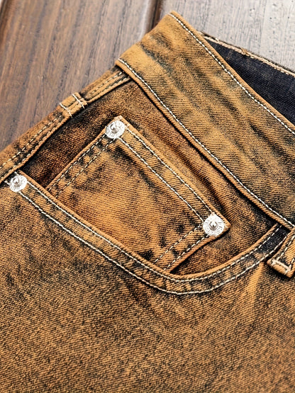 Women's Mid-Rise Skinny Jeans - Dark Brown Pocket Detail – view 7