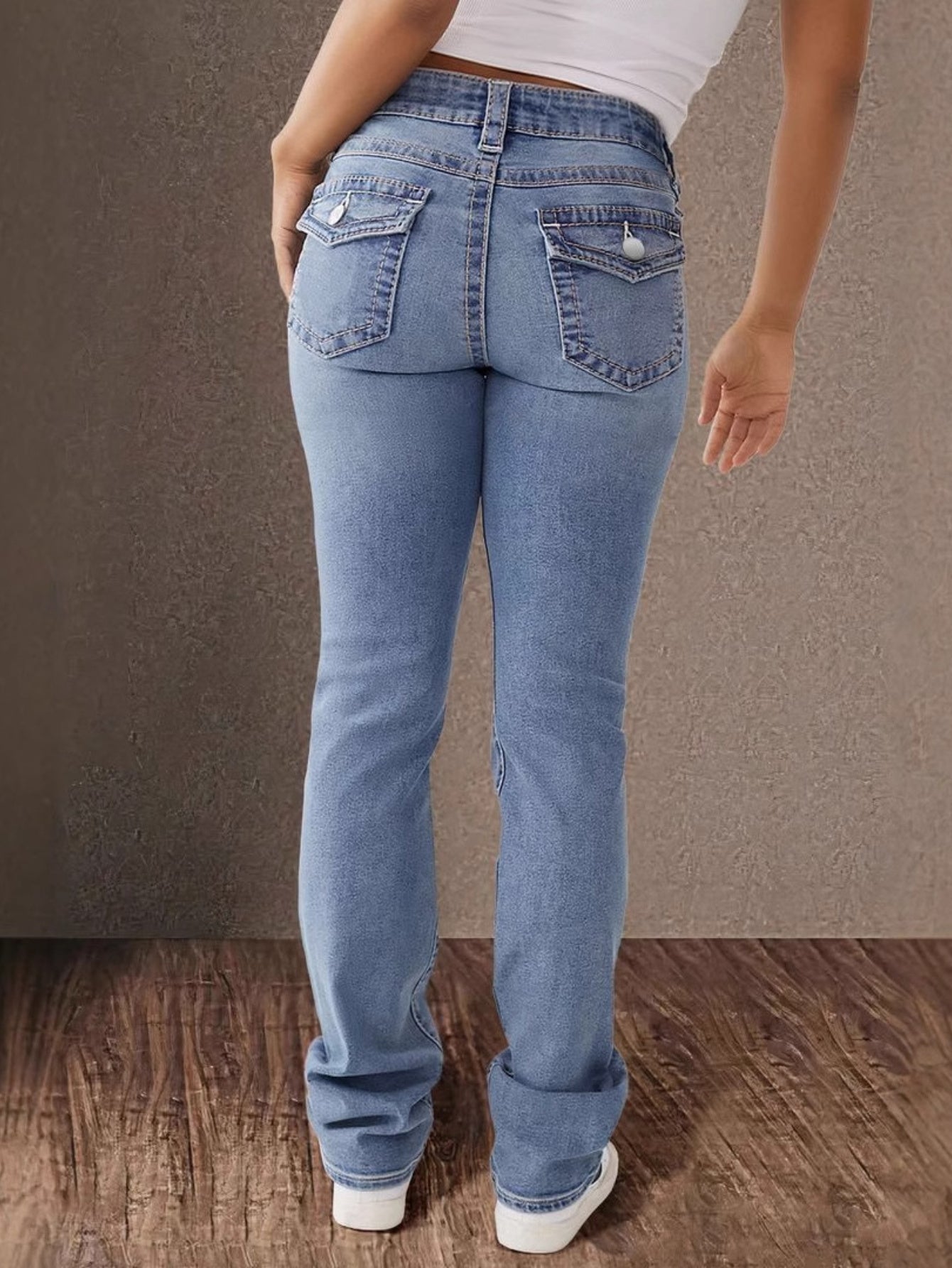 Women's Mid-Rise Skinny Jeans - Light Blue Button Detail detail view