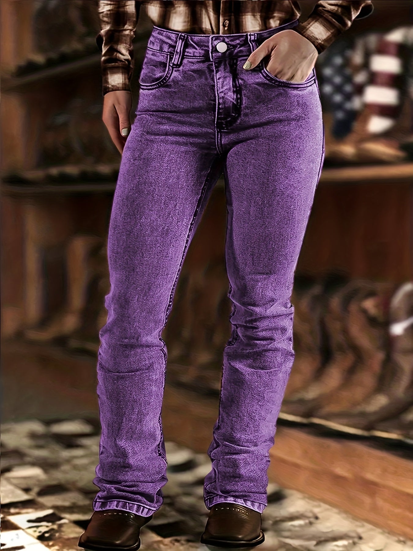 Women's Mid-Rise Skinny Jeans - Purple Button Detail Stretch – Purple option – main product image