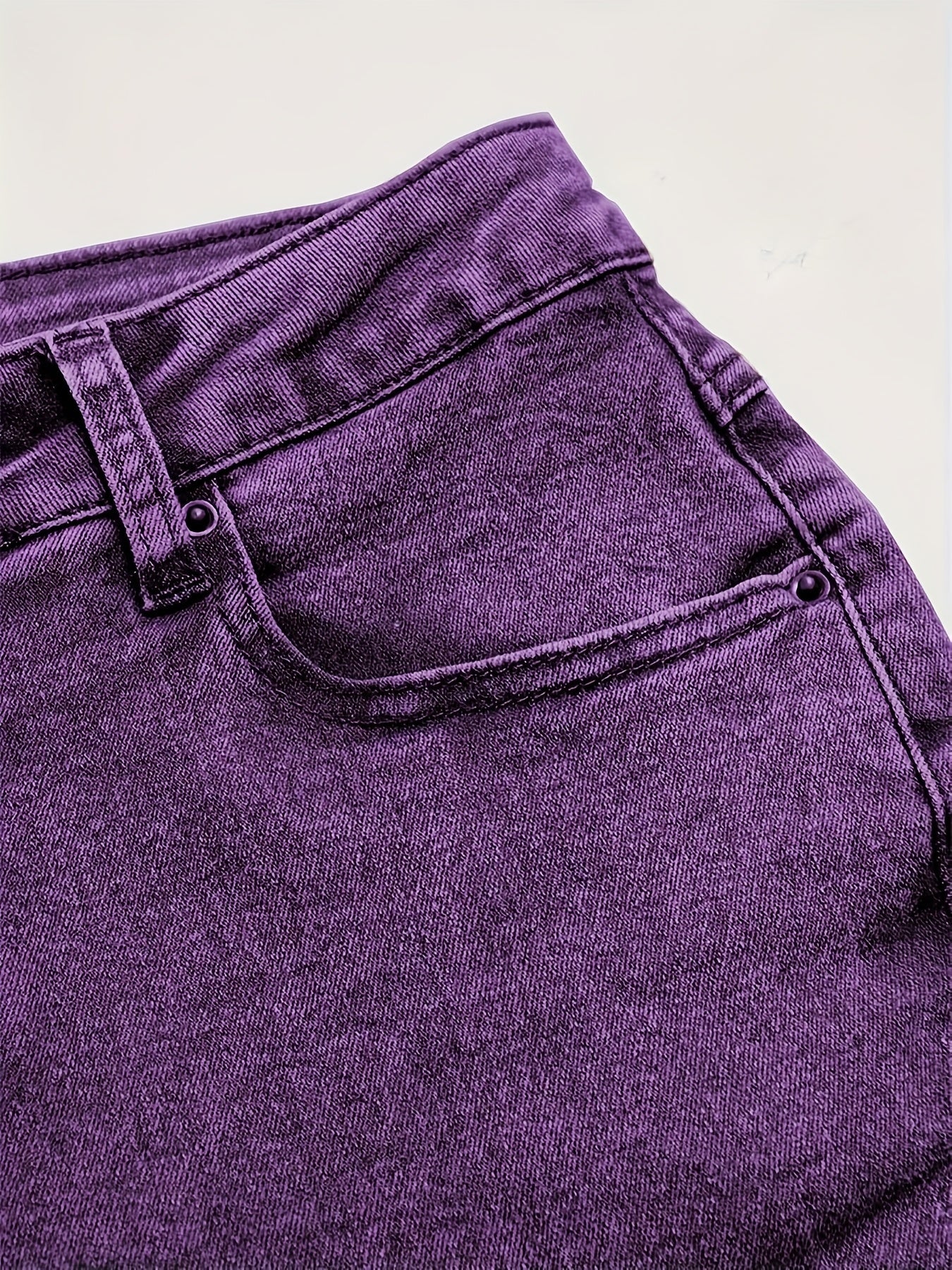 Women's Mid-Rise Skinny Jeans - Purple Button Detail Stretch detail view