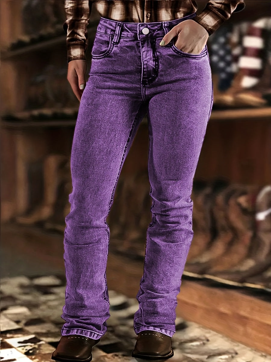 Women's Mid-Rise Skinny Jeans - Purple Button Detail Stretch detail view