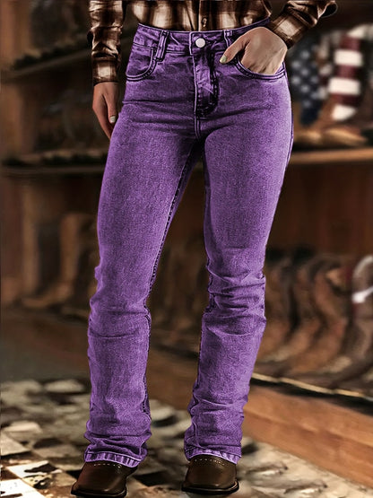 Women's Mid-Rise Skinny Jeans - Purple Button Detail Stretch detail view