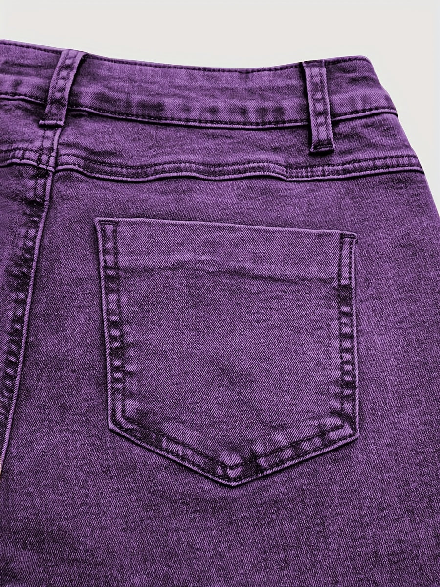 Women's Mid-Rise Skinny Jeans - Purple Button Detail Stretch detail view