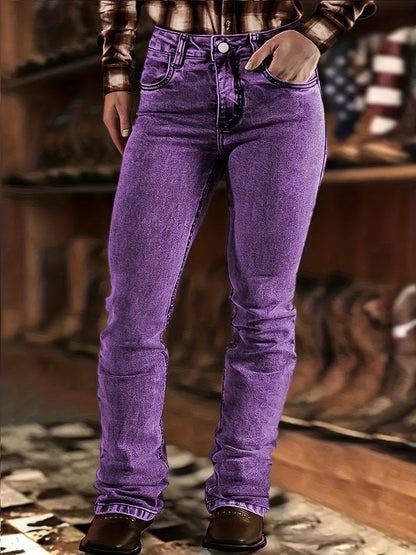 Women's Mid-Rise Skinny Jeans - Purple Button Detail Stretch detail view