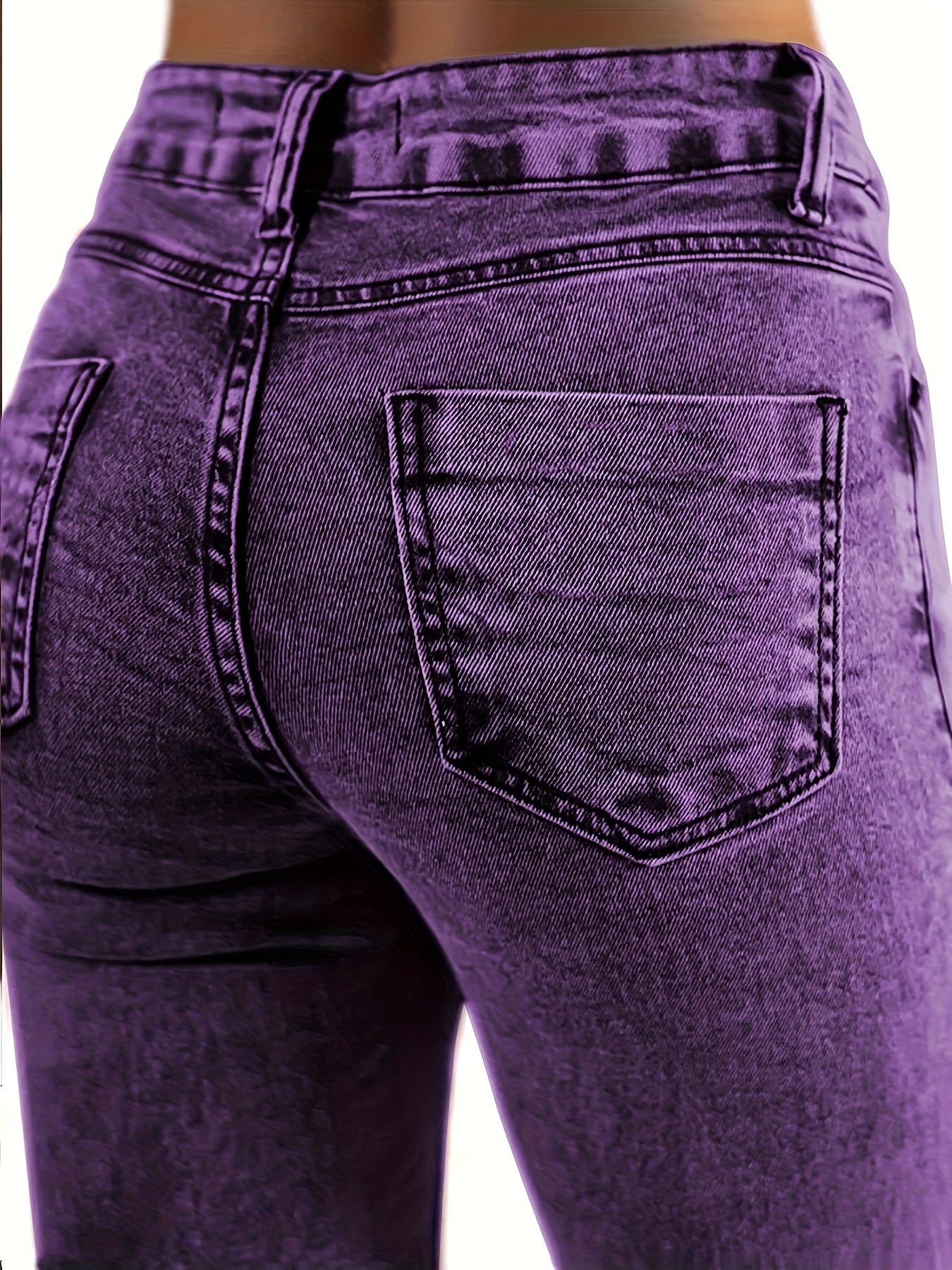 Women's Mid-Rise Skinny Jeans - Purple Button Detail Stretch detail view