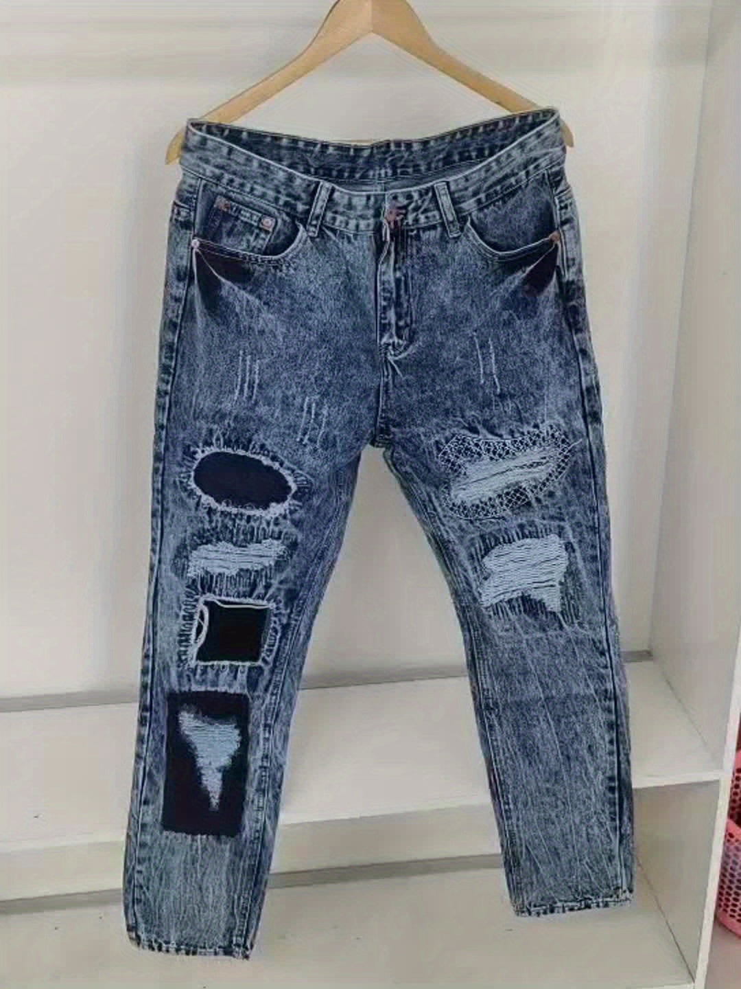 Women's Mid-Rise Straight Leg Jeans - Blue Distressed – view 5