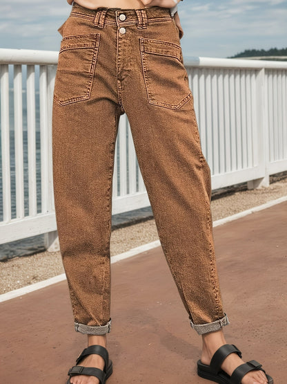 Women's Mid-Rise Straight Leg Jeans - Brown Distressed – Brown option – main product image