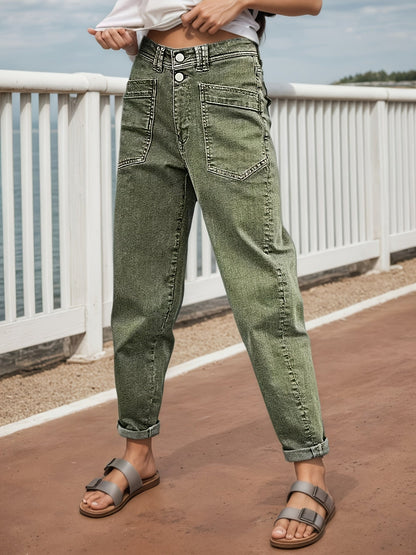 Women's Mid-Rise Straight Leg Jeans - Brown Distressed detail view