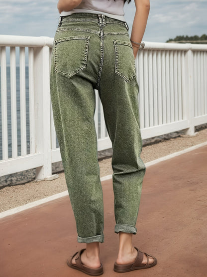 Women's Mid-Rise Straight Leg Jeans - Brown Distressed detail view