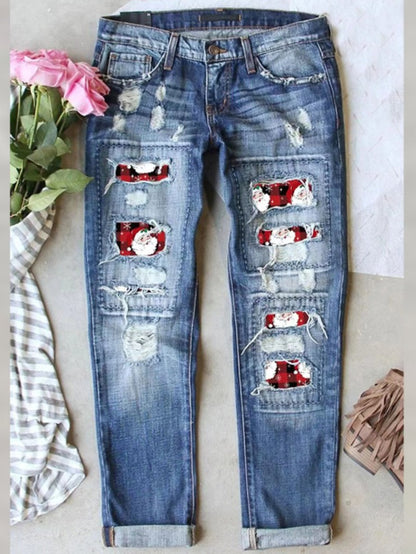 Women's Mid-Rise Straight Leg Jeans - Christmas Distressed Weekend detail view