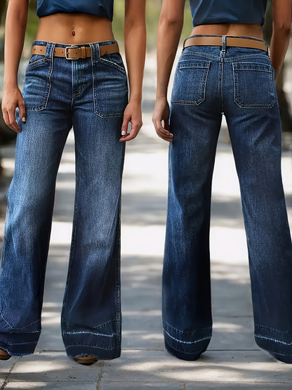 Women's Mid-Rise Straight Leg Jeans - Dark Blue – Blue option – main product image