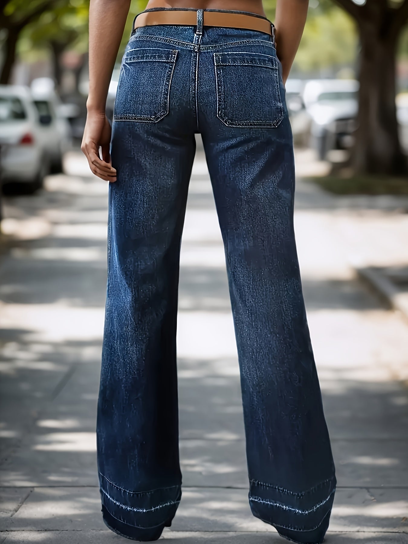 Women's Mid-Rise Straight Leg Jeans - Dark Blue detail view