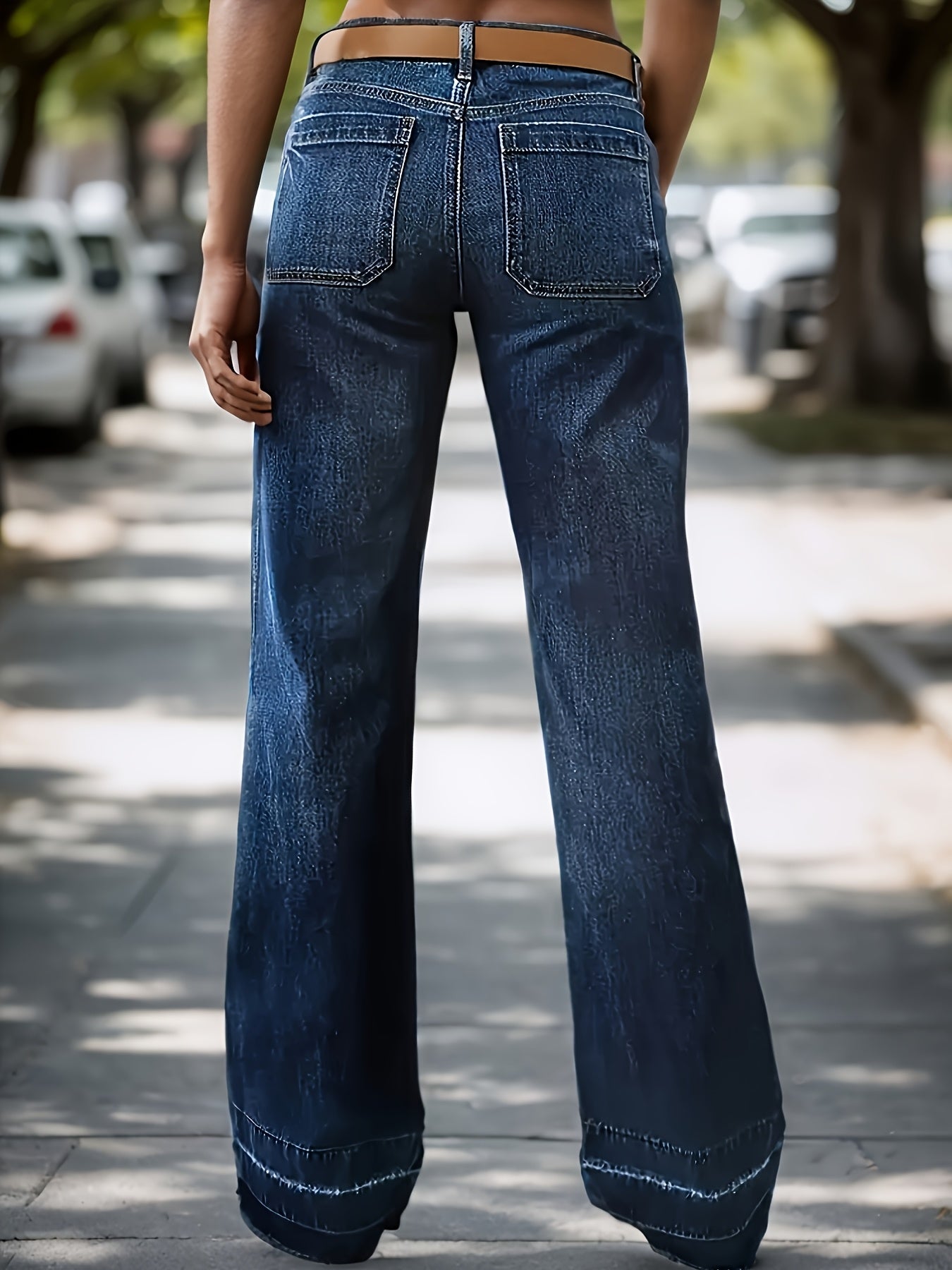 Women's Mid-Rise Straight Leg Jeans - Dark Blue detail view