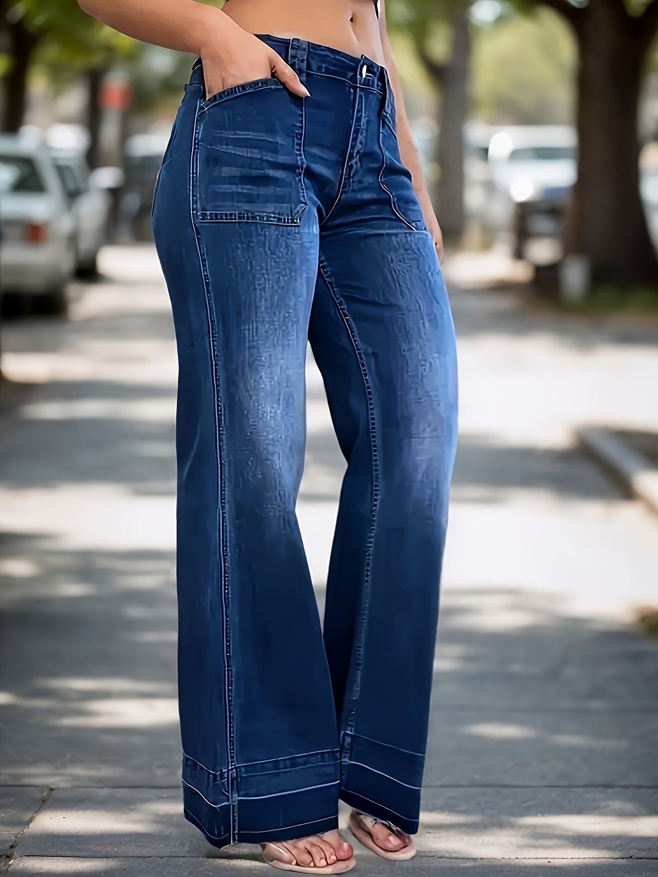 Women's Mid-Rise Straight Leg Jeans - Dark Blue detail view
