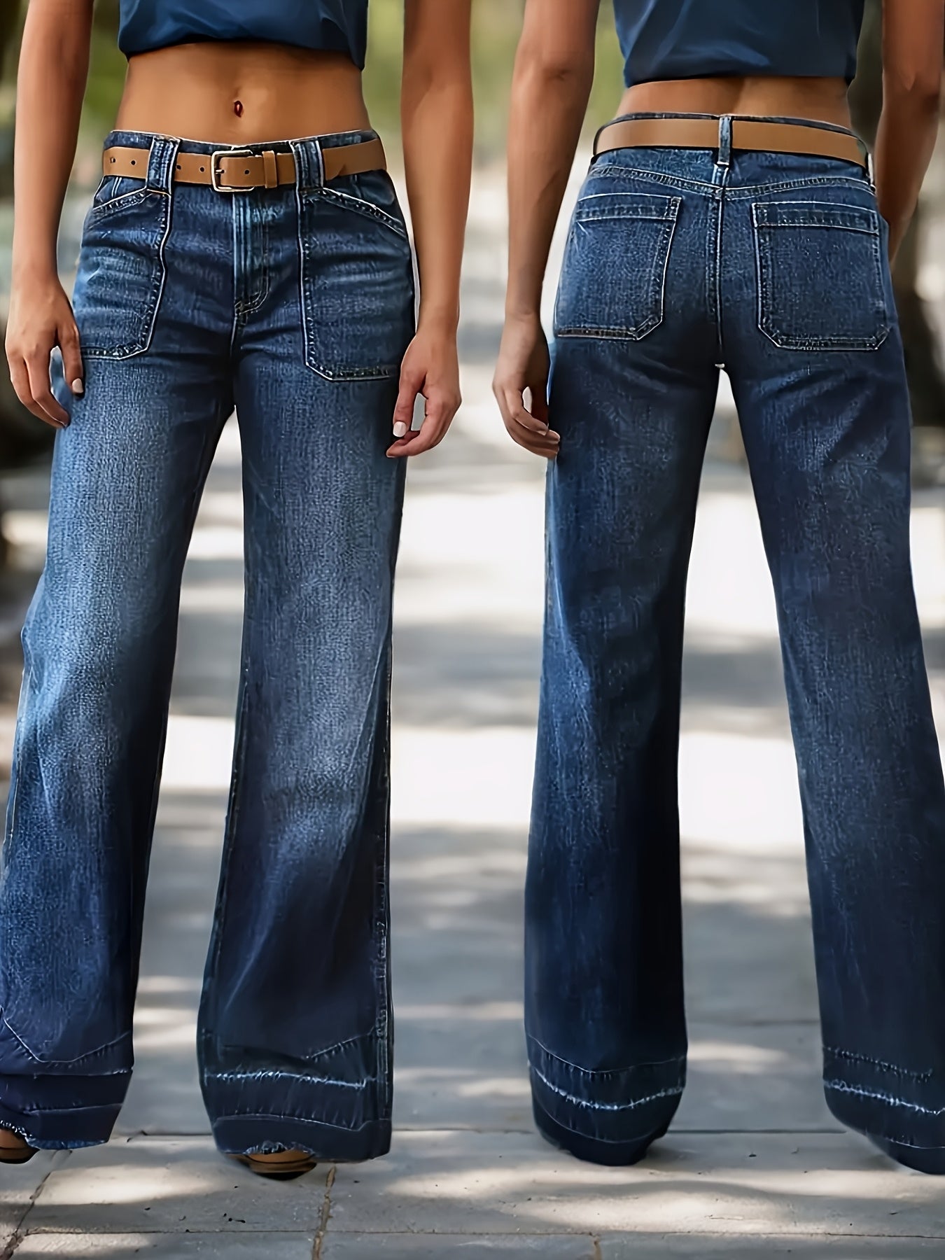 Women's Mid-Rise Straight Leg Jeans - Dark Blue detail view
