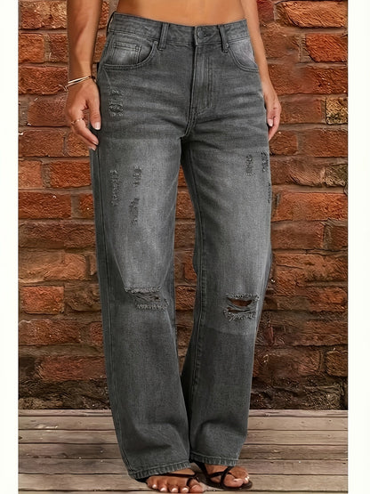 Women's Mid-Rise Straight Leg Jeans - Light Blue Distressed – Blue option – main product image