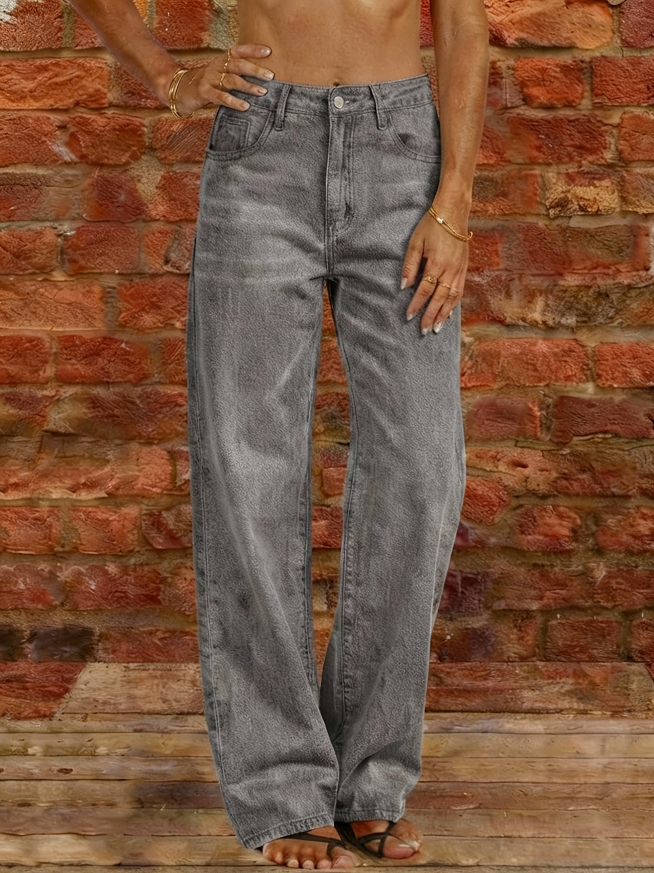 Women's Mid-Rise Straight Leg Jeans - Light Blue Distressed detail view