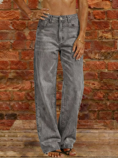Women's Mid-Rise Straight Leg Jeans - Light Blue Distressed detail view