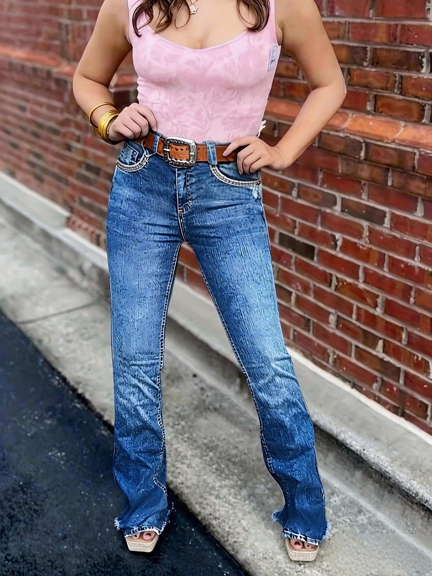 Women's Mid-Rise Straight Leg Jeans - Medium Blue Pocket Detail detail view