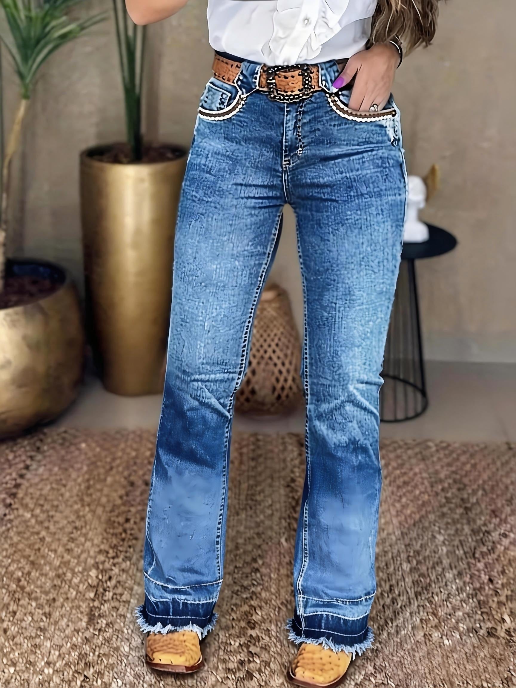 Women's Mid-Rise Straight Leg Jeans - Medium Blue Pocket Detail detail view
