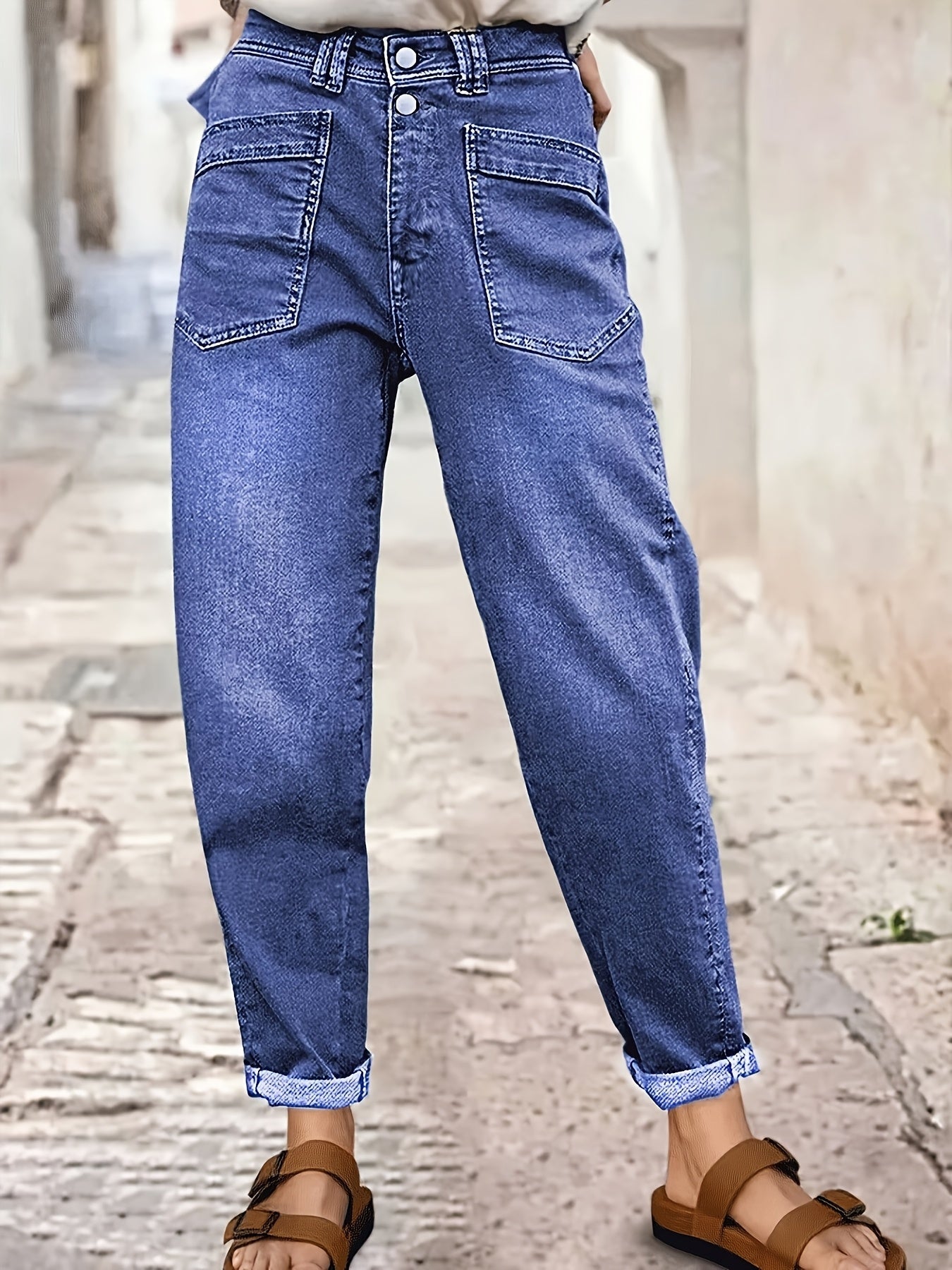 Women's Mid-Rise Straight Leg Jeans - Olive Green Pocket Detail Stretch detail view