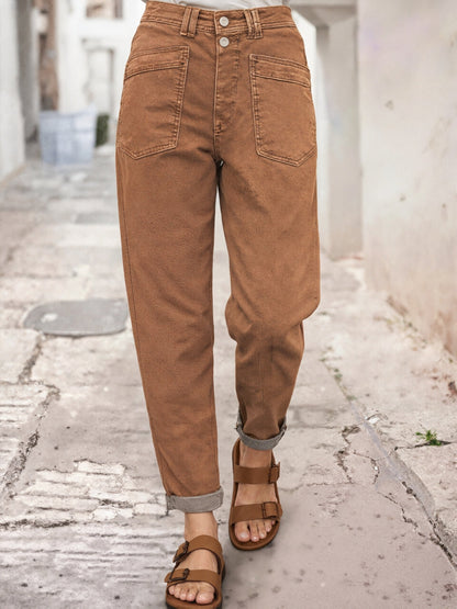 Women's Mid-Rise Straight Leg Jeans - Olive Green Pocket Detail Stretch detail view