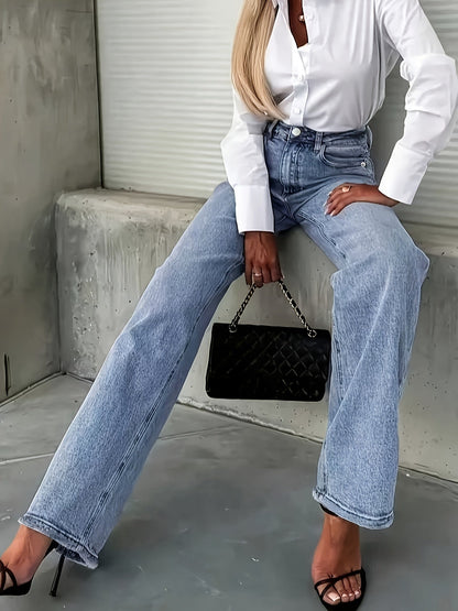 Women's Mid-Rise Straight Leg Jeans - Powder Blue detail view
