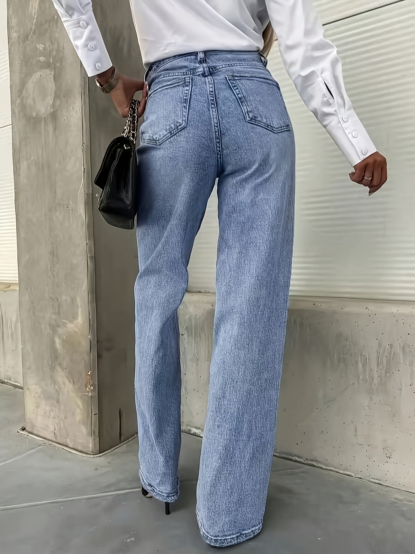 Women's Mid-Rise Straight Leg Jeans - Powder Blue detail view