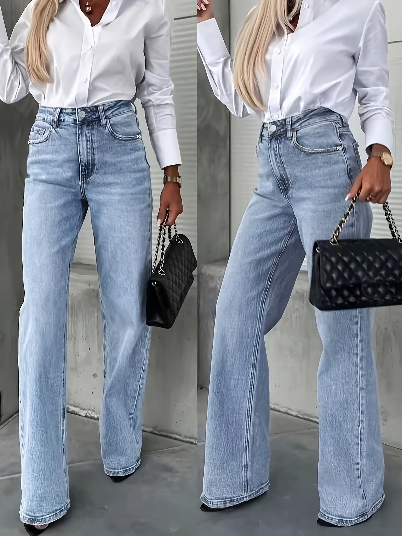 Women's Mid-Rise Straight Leg Jeans - Powder Blue detail view