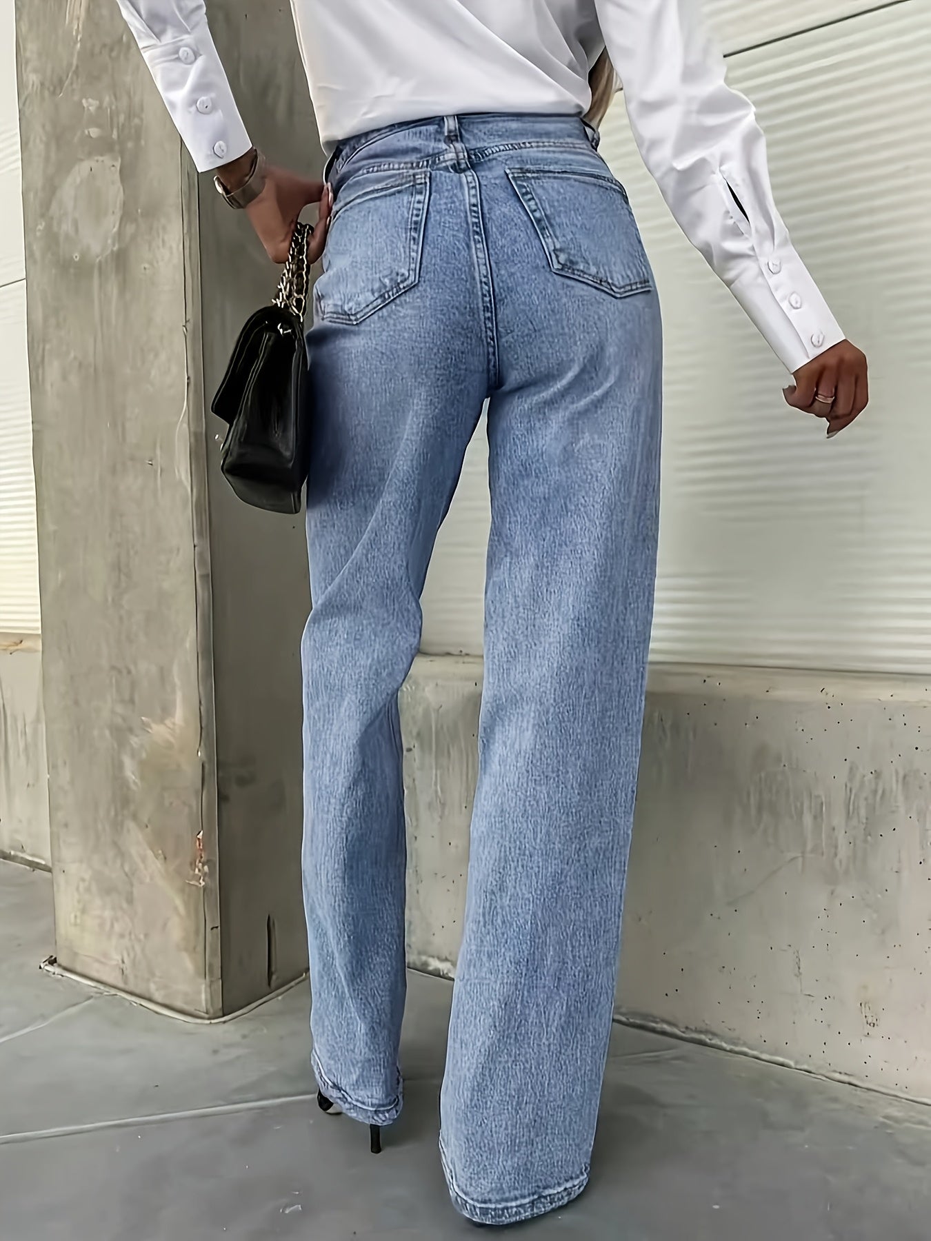 Women's Mid-Rise Straight Leg Jeans - Powder Blue detail view