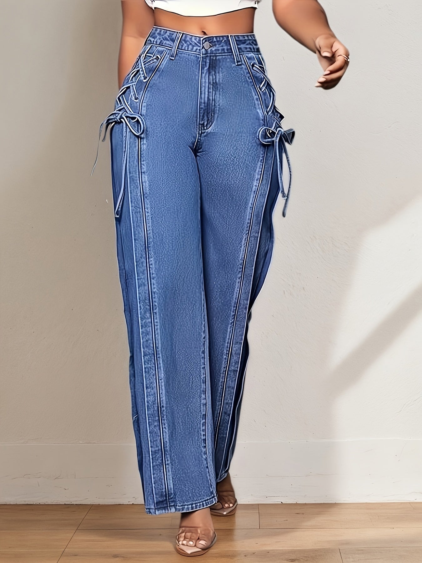 Women's Mid-Rise Wide Leg Jeans - Blue Stretch – Blue option – main product image