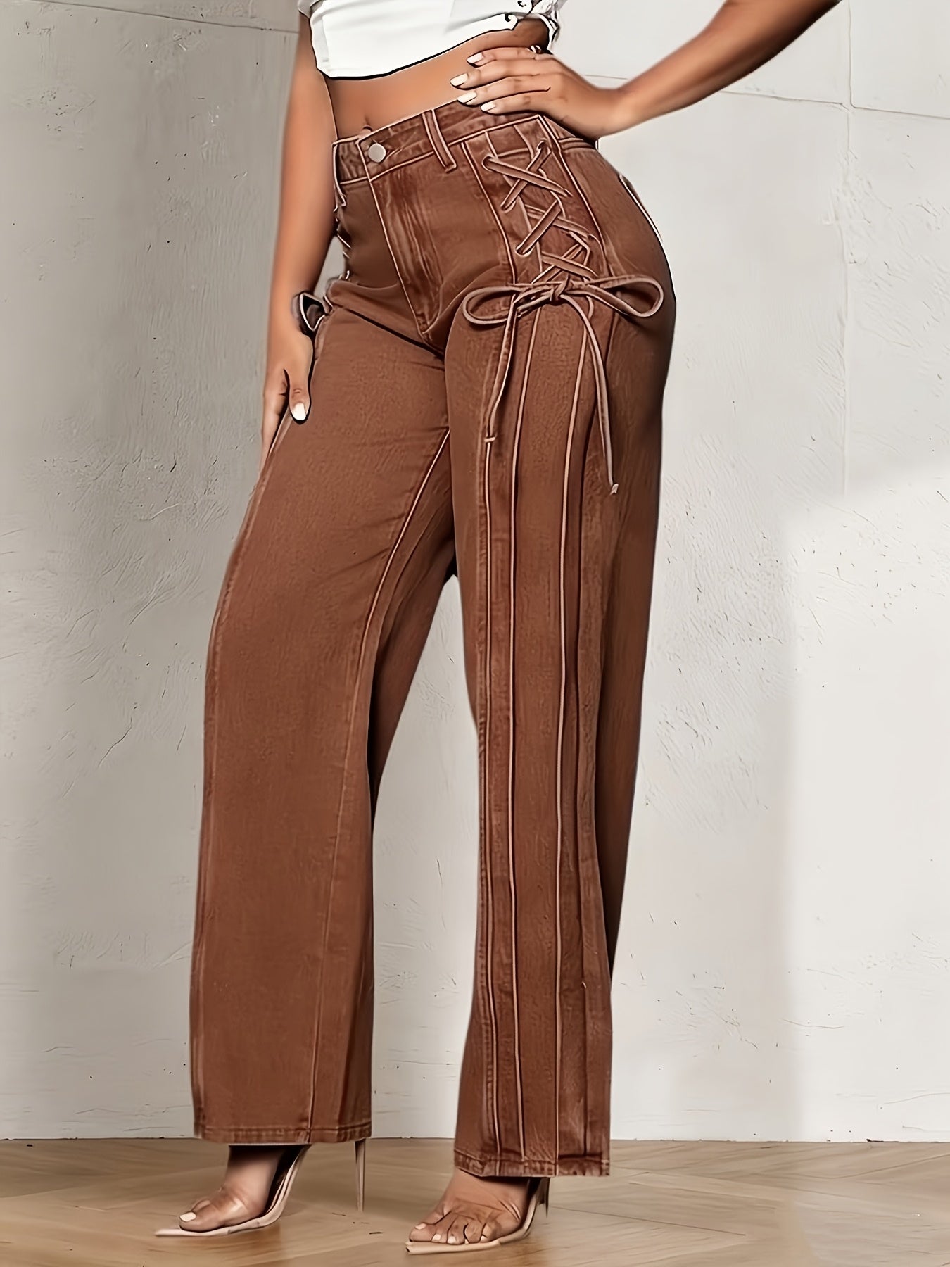 Women's Mid-Rise Wide Leg Jeans - Blue Stretch detail view