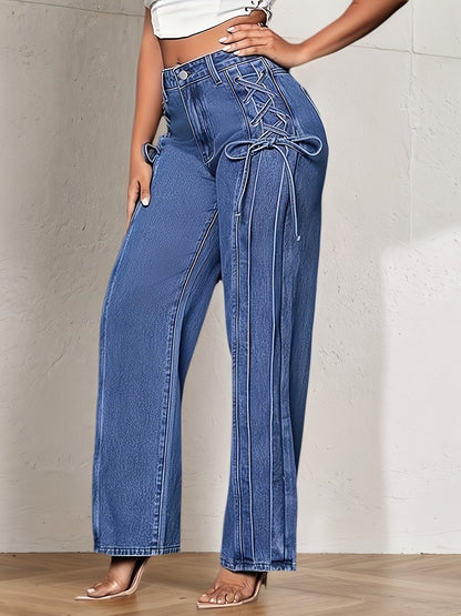 Women's Mid-Rise Wide Leg Jeans - Blue Stretch detail view