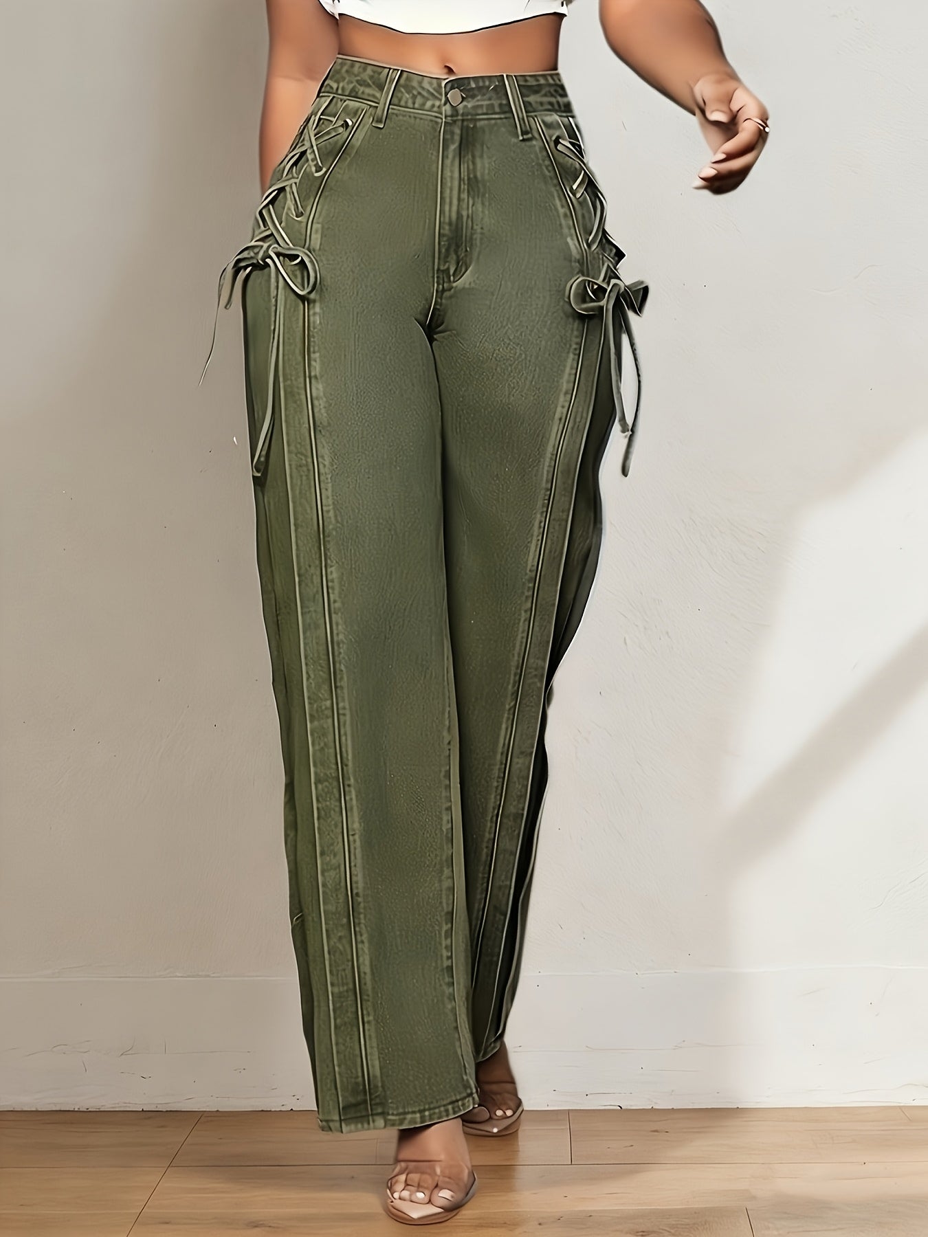 Women's Mid-Rise Wide Leg Jeans - Blue Stretch detail view