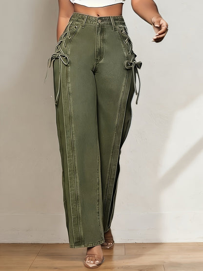 Women's Mid-Rise Wide Leg Jeans - Blue Stretch detail view
