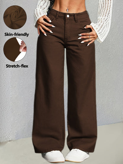 Women's Mid-Rise Wide Leg Jeans - Coffee Brown – Brown option – view 2