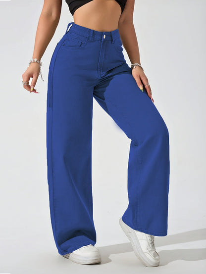 Women's Mid-Rise Wide Leg Jeans - Coffee Brown detail view