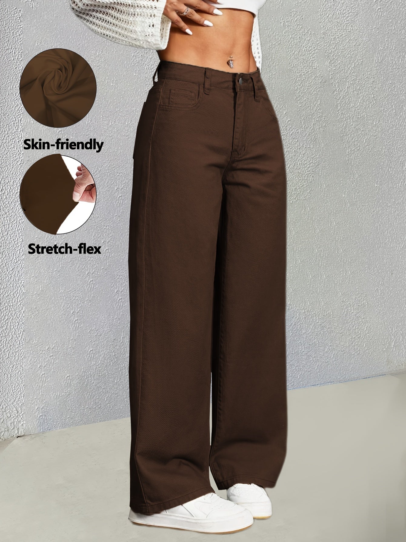 Women's Mid-Rise Wide Leg Jeans - Coffee Brown detail view