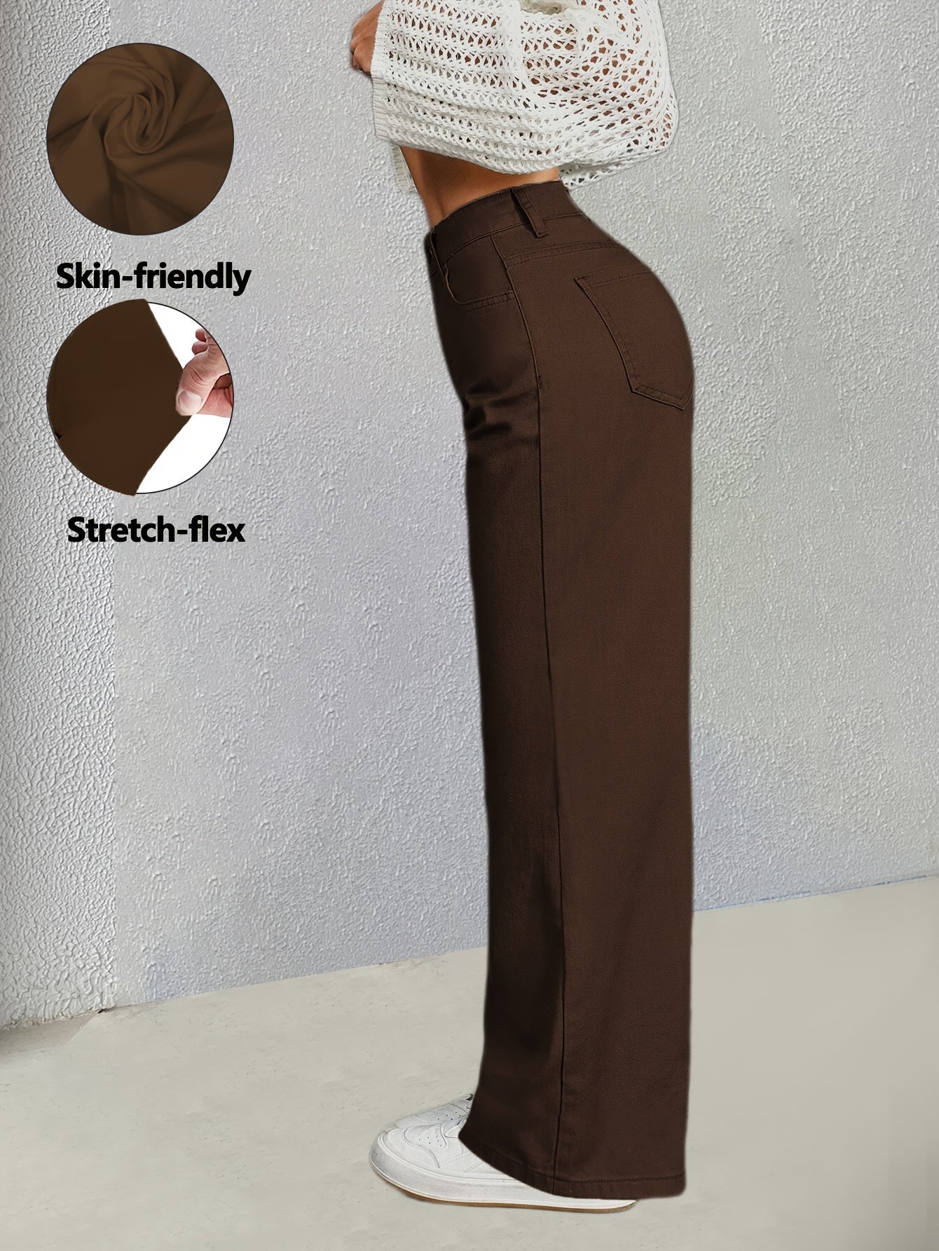 Women's Mid-Rise Wide Leg Jeans - Coffee Brown detail view