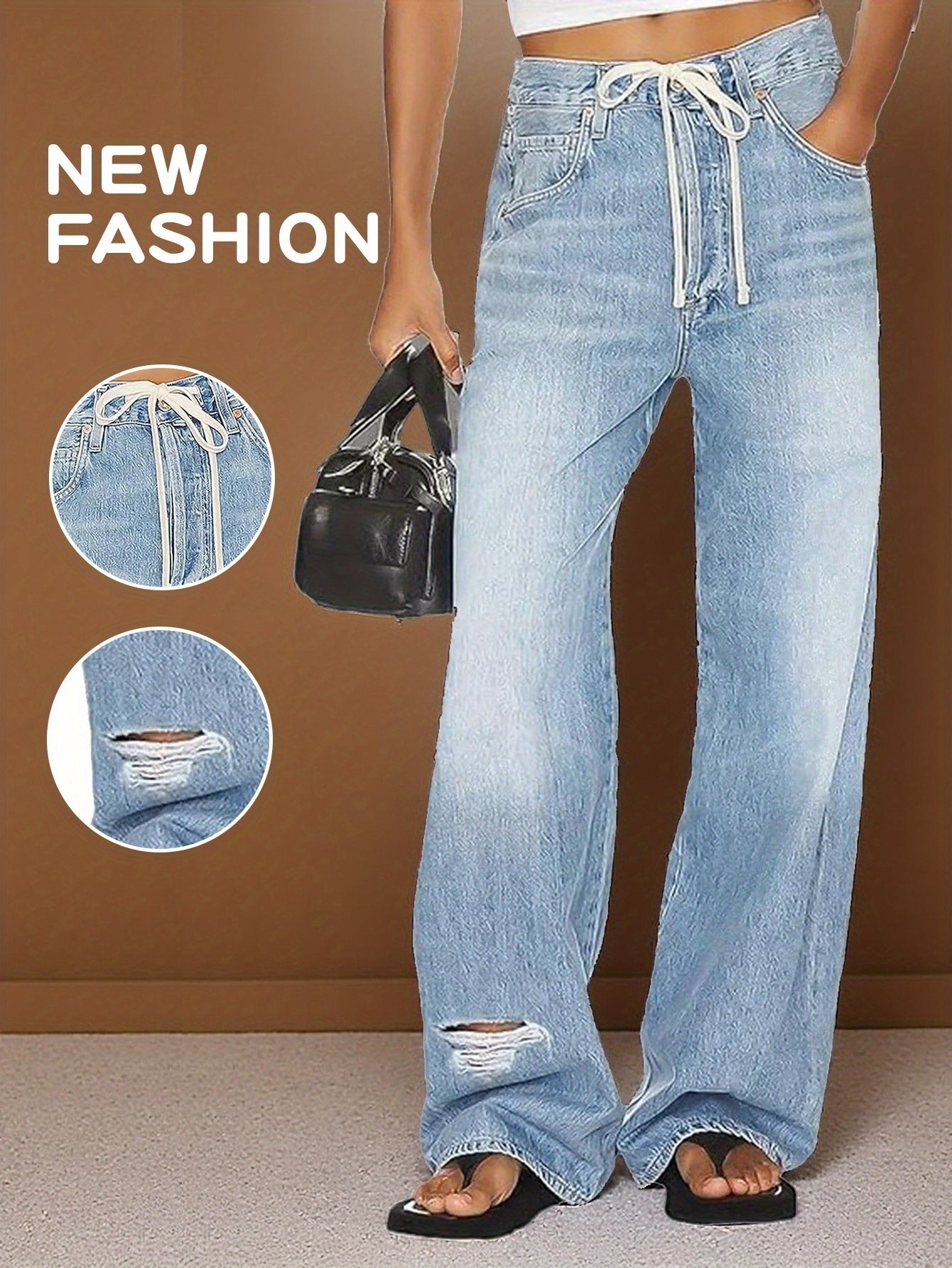 Women's Mid-Rise Wide Leg Jeans - Light Blue Pocket Detail – Blue option – main product image