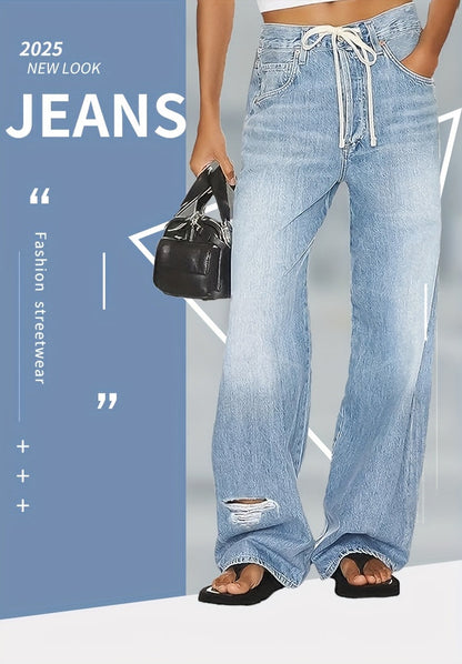 Women's Mid-Rise Wide Leg Jeans - Light Blue Pocket Detail detail view
