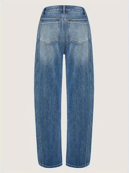 Women's Mid-Rise Wide Leg Jeans - Medium Blue Vintage Wash Stretch detail view