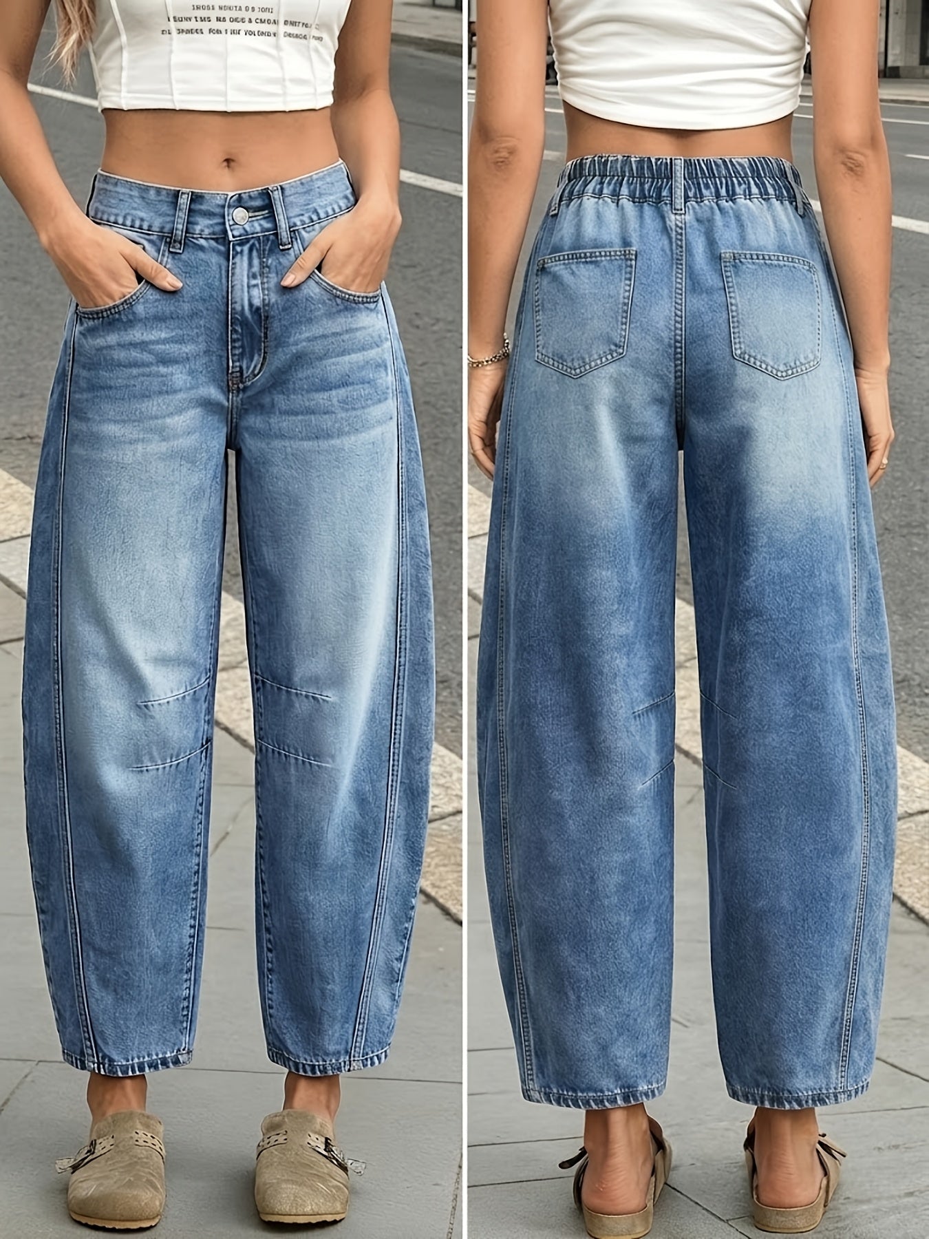 Women's Mid-Rise Wide Leg Jeans - Sea Blue Vintage Wash detail view