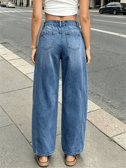 Women's Mid-Rise Wide Leg Jeans - Sea Blue Vintage Wash detail view