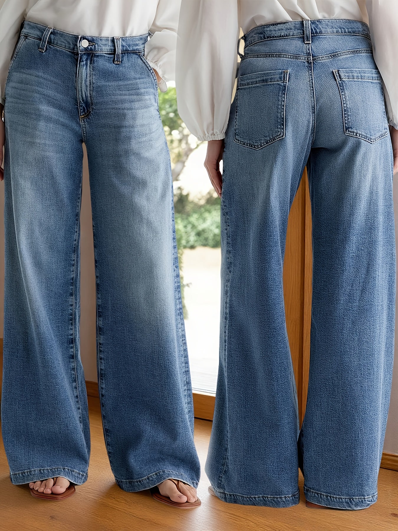 Women's Mid-Rise Wide Leg Jeans - Sky Blue Stretch – Blue option – main product image