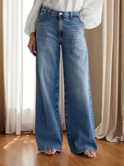 Women's Mid-Rise Wide Leg Jeans - Sky Blue Stretch detail view