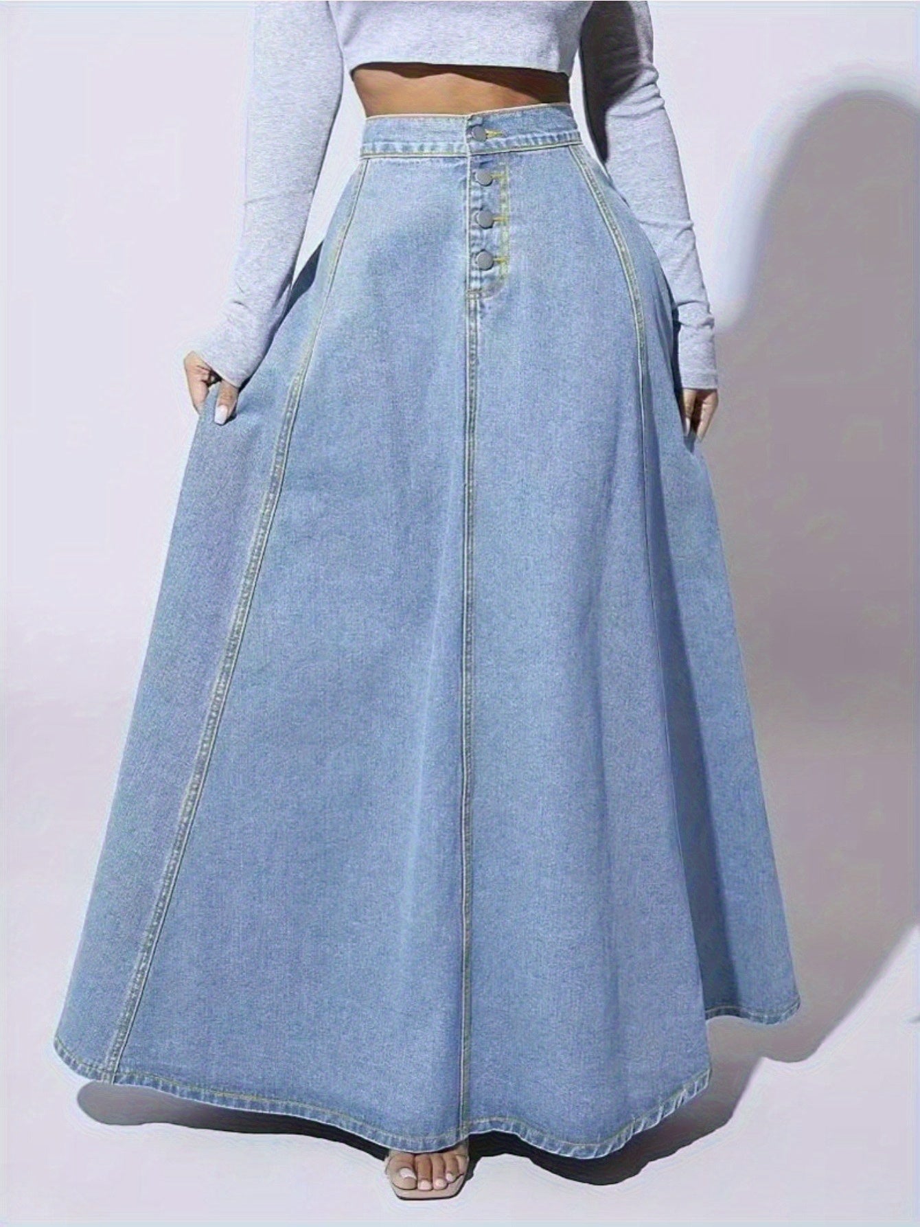 Women's Midi Denim Skirt - Button Front detail view