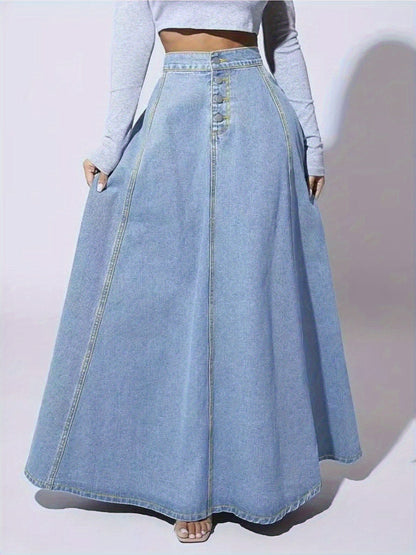 Women's Midi Denim Skirt - Button Front detail view
