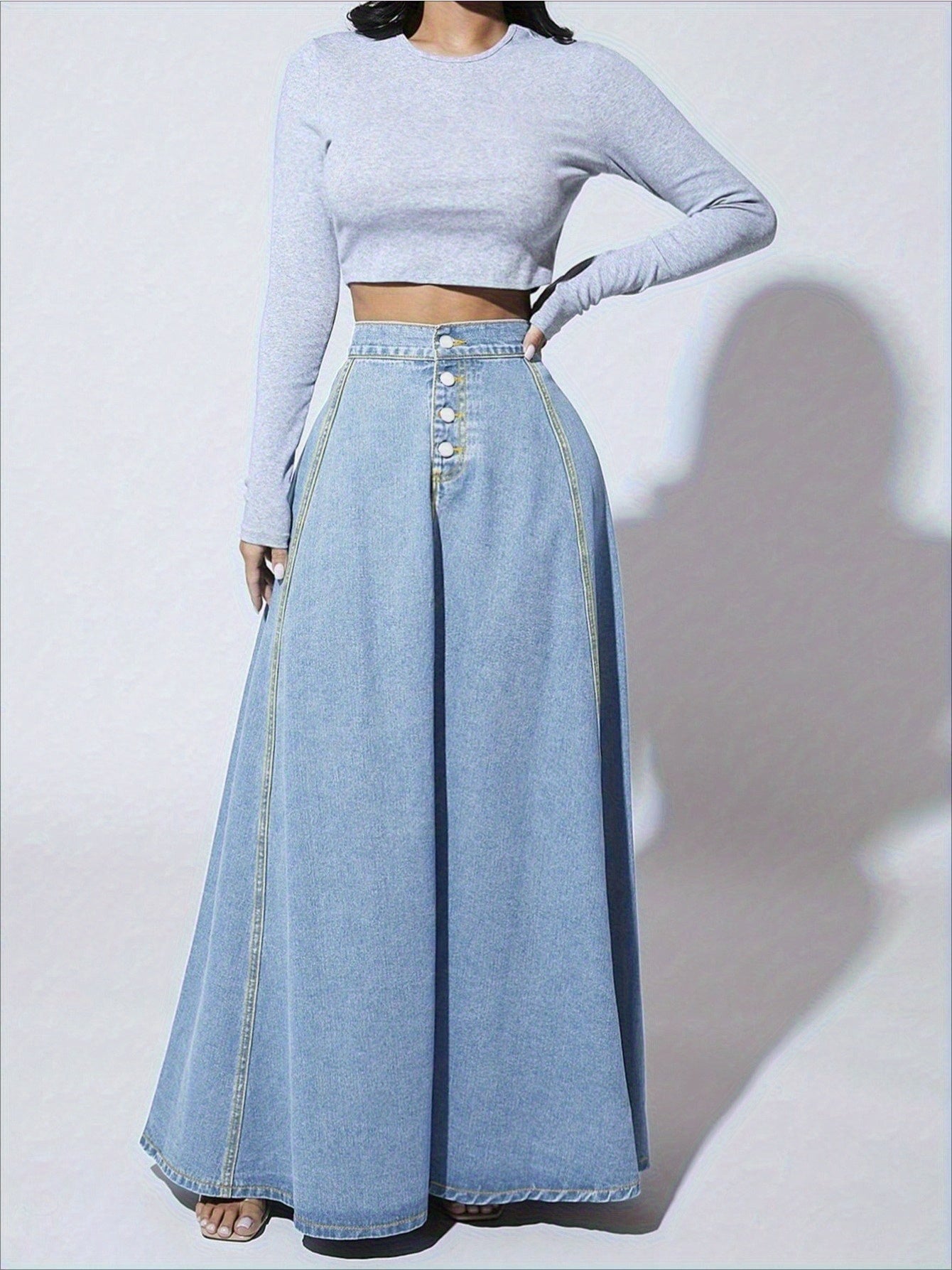 Women's Midi Denim Skirt - Button Front detail view