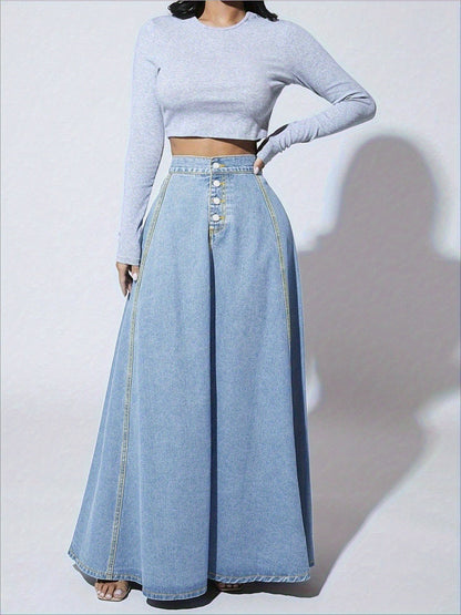 Women's Midi Denim Skirt - Button Front detail view